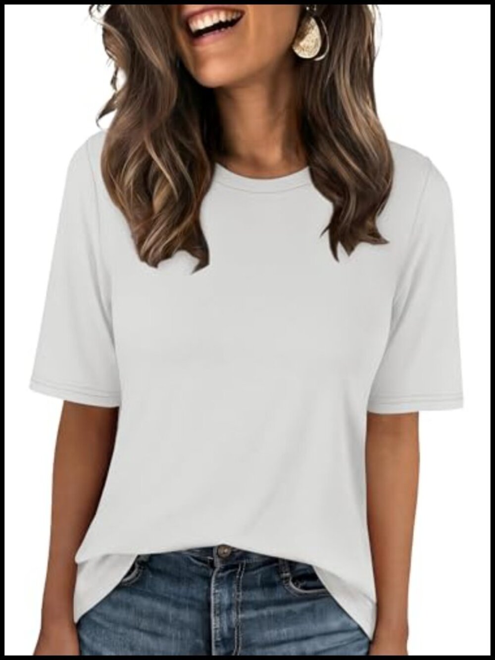 ANRABESS Women's Half Sleeve Crew Neck Wrinkle Free T-Shirt Regular Fit Casual